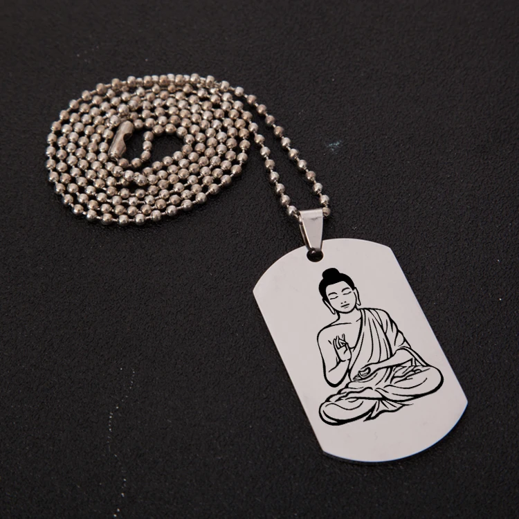 indian jewelry Sakyamuni charm pendant necklace Buddhism Hinduism dog tag stainless steel lucky collares for women/mens | Украшения и