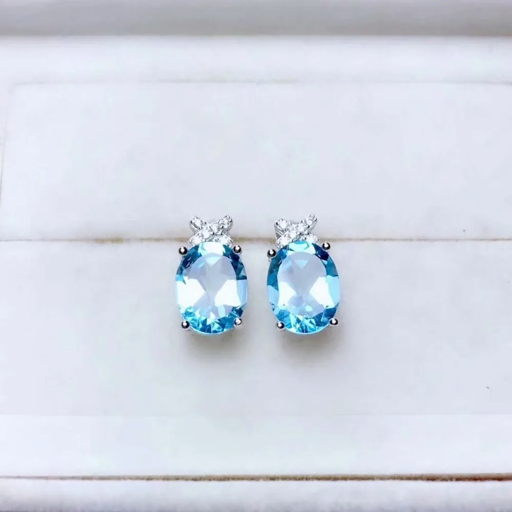 

shilovem 925 silver sterling natural Blue topaz Stud Earrings water drop fine Jewelry 2018 new wholesale women tfe060801agb