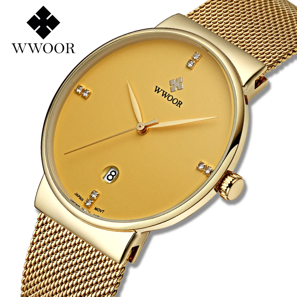 Часы WWOOR Мужские кварцевые ультратонкие люксовые Брендовые повседневные