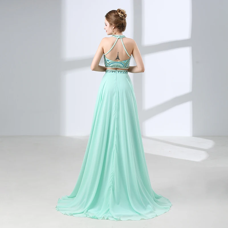 Мятно зеленые вечерние платья с бусинами 2020 Стразы Длинные из двух частей