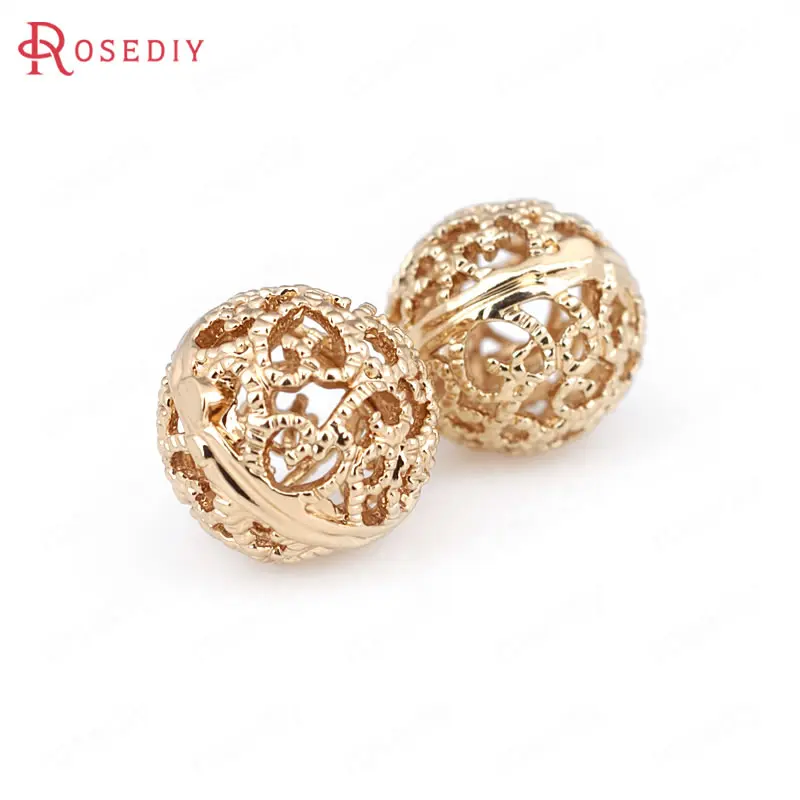 6шт. 8мм 10мм 12мм Высококачественные шампанское золото покрытые латунные полые круглые бусины с узорами для изготовления украшений.