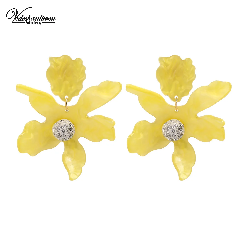 Vodeshanliwen 2018 Fashion Acrylic Flower Big Earrings For Women Party Statement Design Bohemia Resin Jewelry | Украшения и