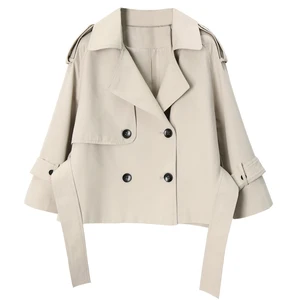 Тренчкот женский двубортный, короткая ветровка с завязкой, элегантный кардиган, Тренч, весна-осень