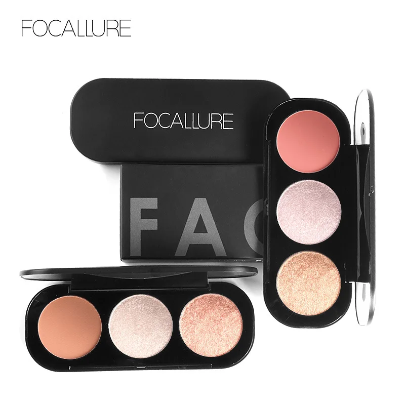FOCALLURE Новое поступление 3 вида цветов румяна и хайлайтер палитра лица матовый