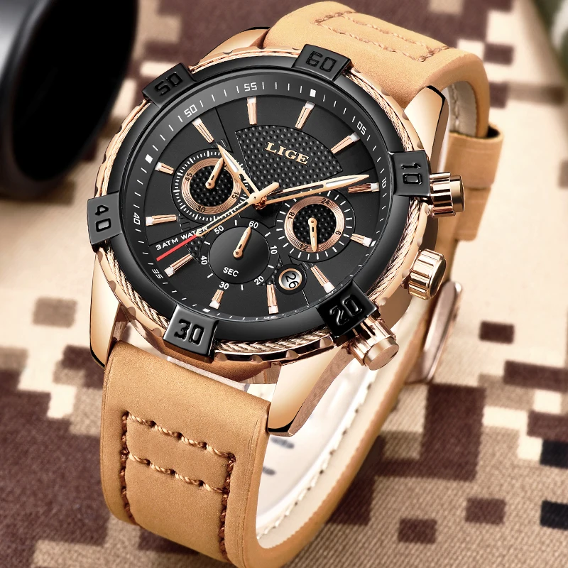 Montre Homme 2018 Luxe De Marque LIGE новые военные спортивные часы кожаные антифриз водостойкие
