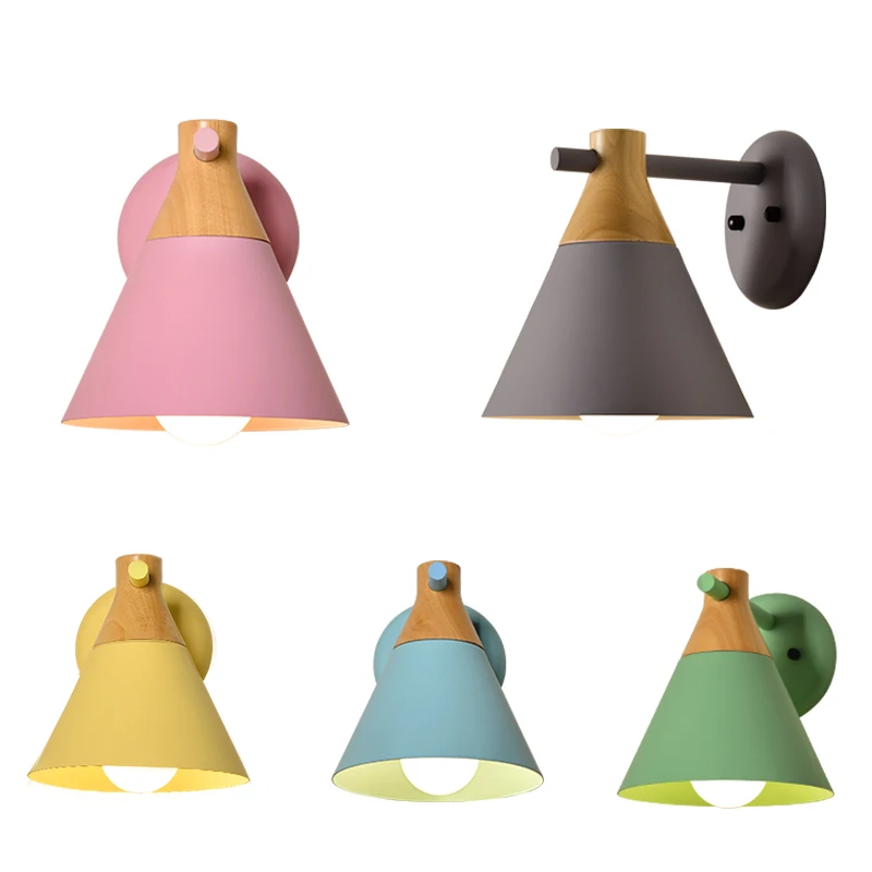 

New Nordic wall lamp Bedside lamp Bedroom Modern living room Walkway Staircase Simple pure wood wrought iron wall lamp LED lamp