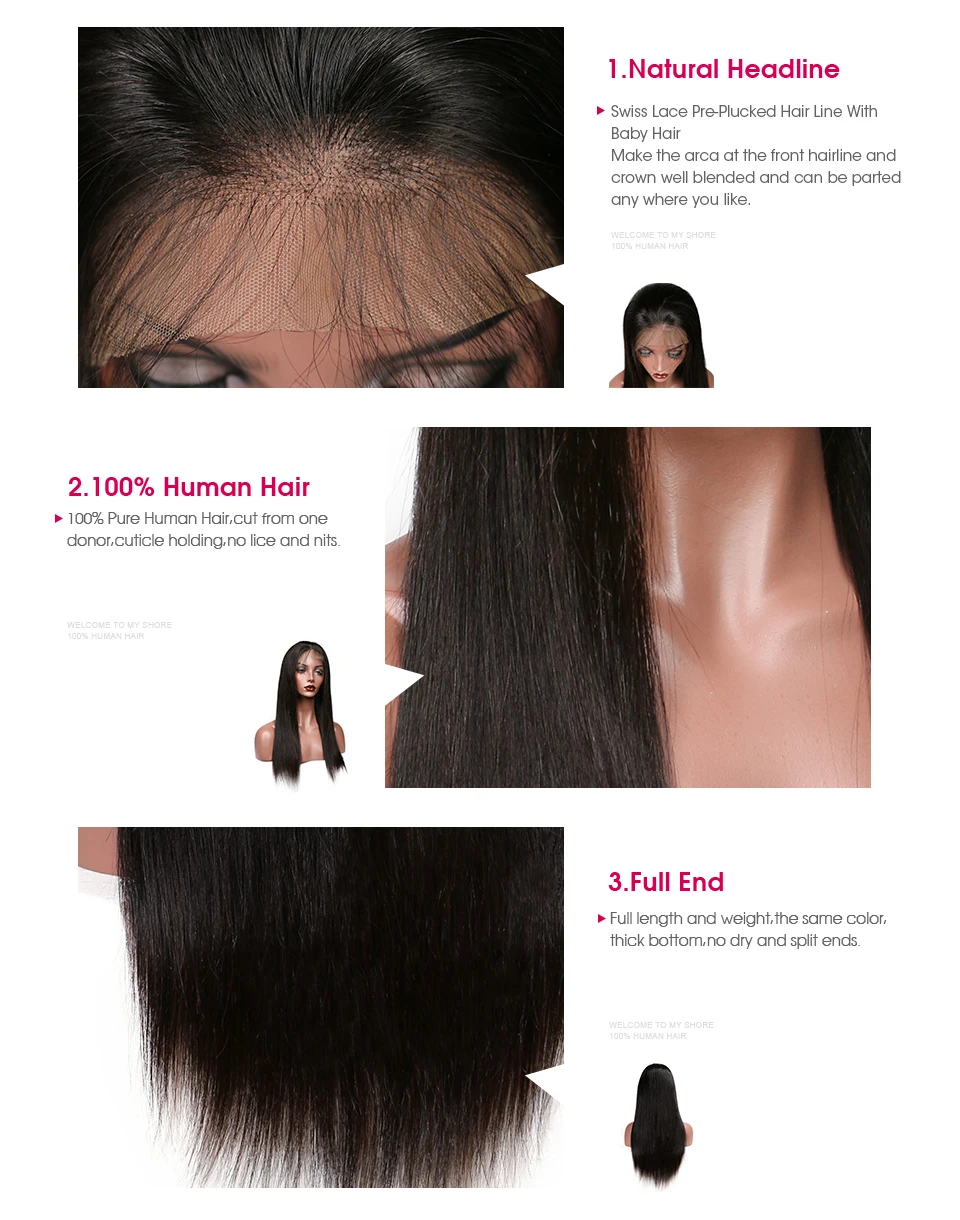 Glueless полный парик шнурка человеческих волос бразильские волосы Remy прямые человеческие парики для черных женщин предварительно сорвал с детскими волосами нагрудник волос