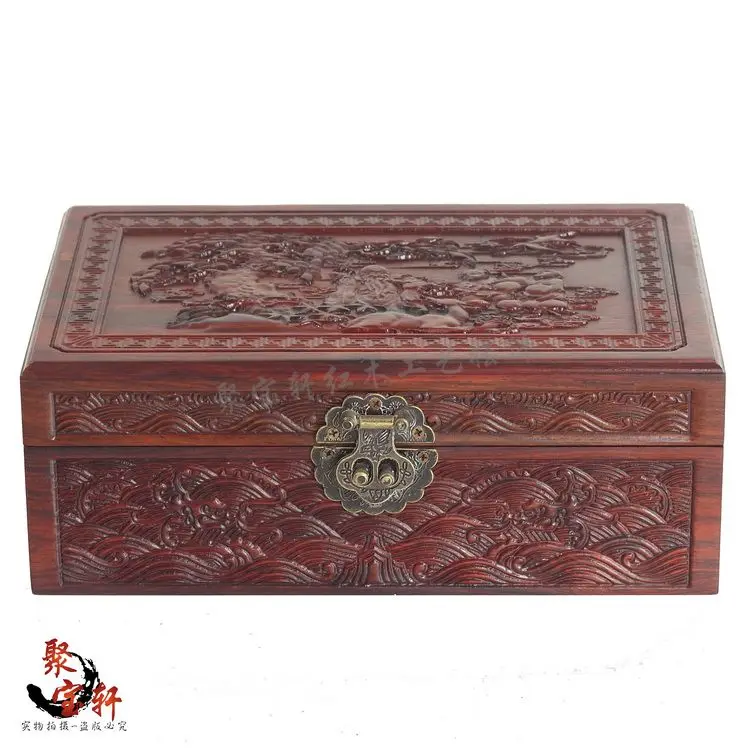 

Mahogany casket solid wood carving jewelry ring dressing box to receive a gift box