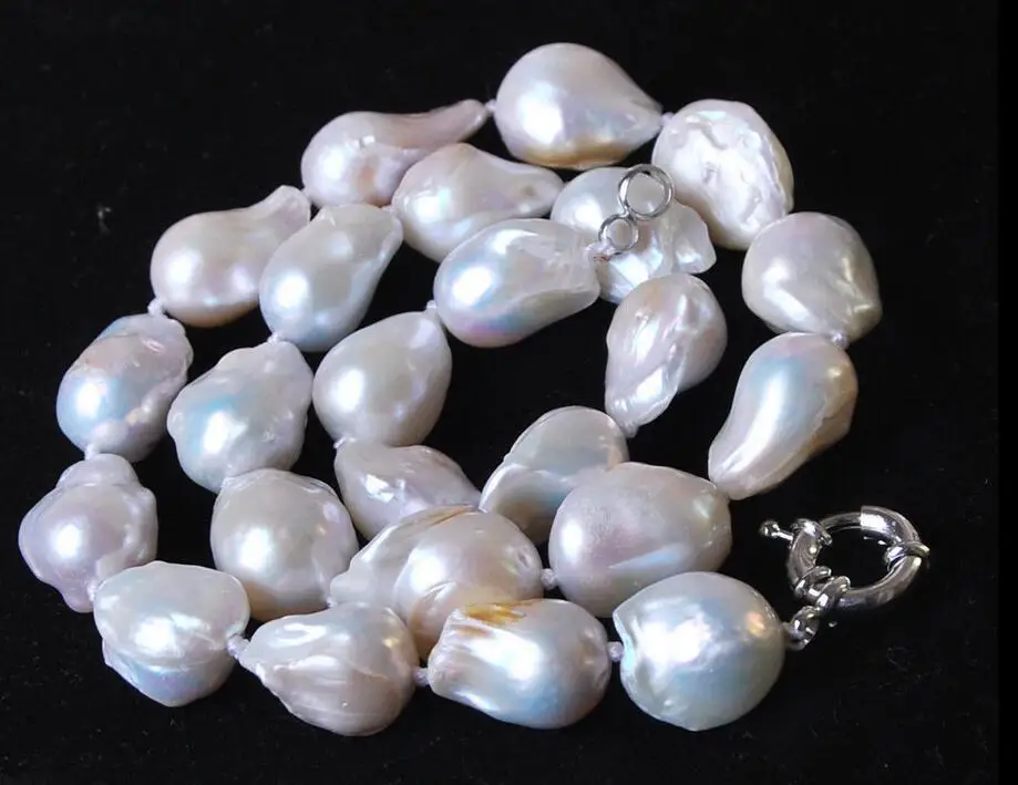 

LARGE 14-18MM WHITE BAROQUE CULTURED PEARL NECKLACE 18"AAA