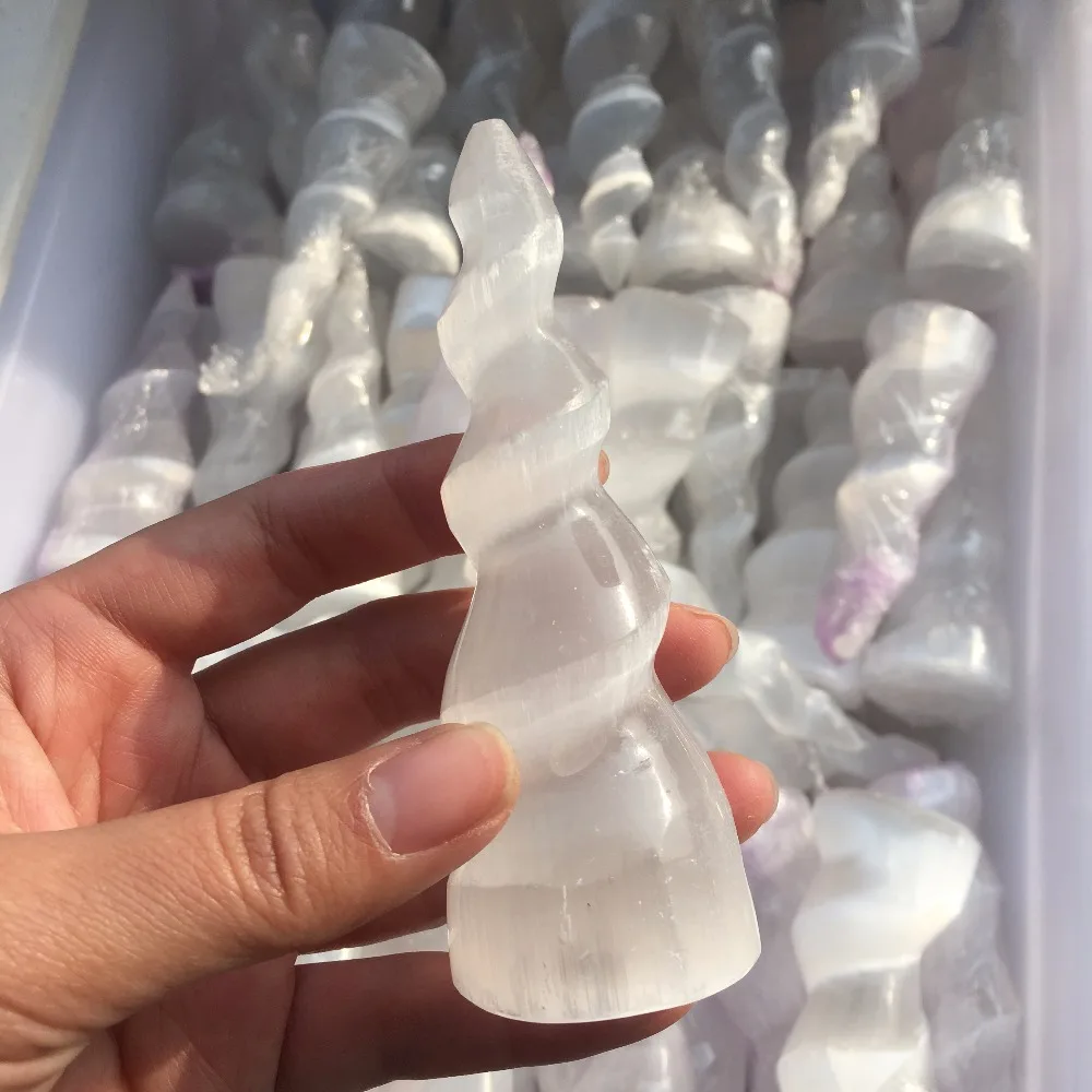 Selenite Хрустальная палочка лечебный массаж спиральная полированная из
