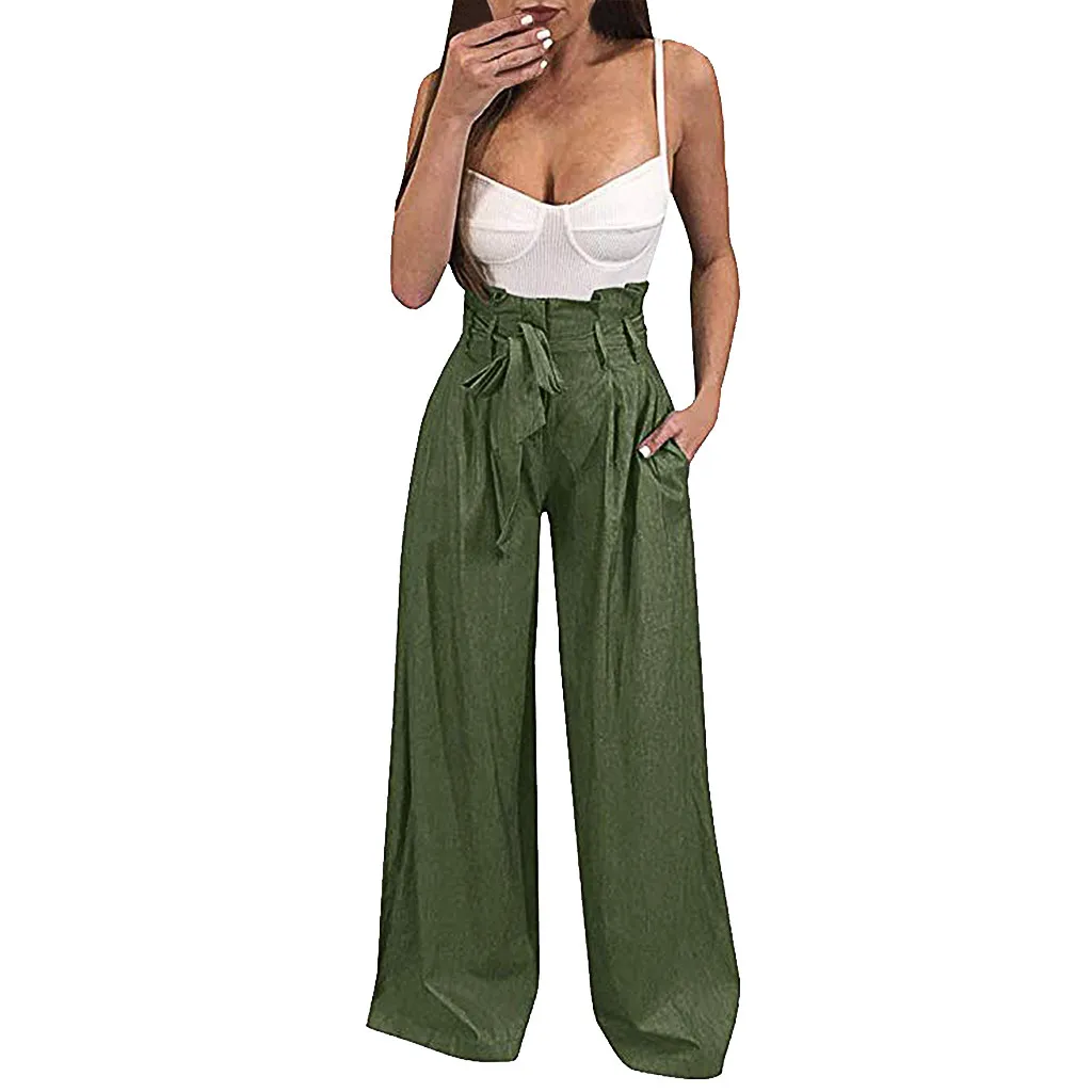 Женские брюки размера плюс однотонные красные широкие с высокой талией