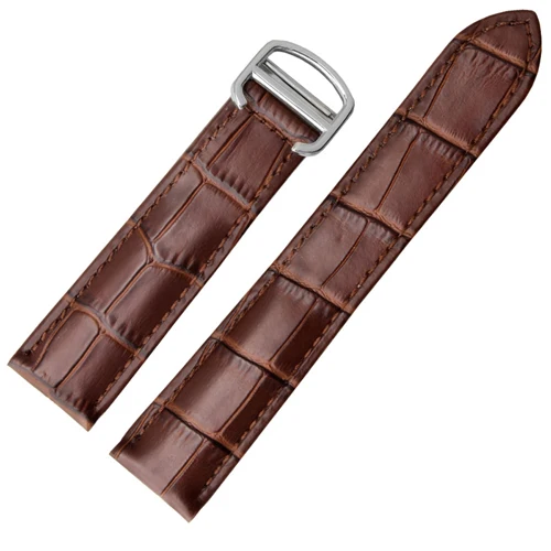 Brown Silver PEIYI ремешок для часов из натуральной кожи ремешок для часов 18 мм/20 мм/22 мм браслет для Для мужчин/Женская заменить ремешки для Cartier Tank Solo - Цвет ремешка: Brown Silver