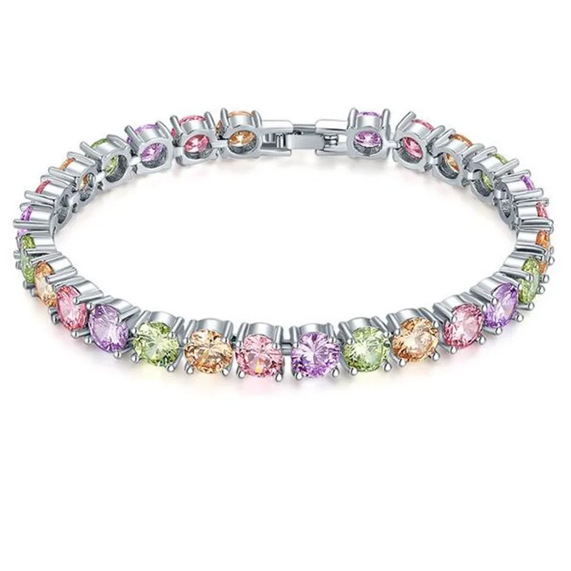

1 Row Shiny Bling Women Zircon Bracelet Tennis Colorful Rhinestone Copper Zircon Bracelets For Women Men Jewelry