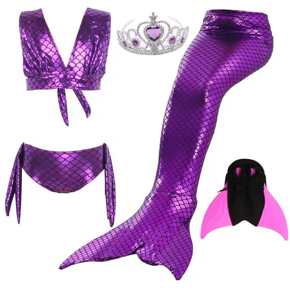 5pcs Cosplay Set 4 Girls Walkable And Swimmable Mermaid Tail Swimsuit Cosplay Costume Kids Children Bikini And Sparkle Mermaid Swimtail - Цвет: 5pcs Cosplay Set 4