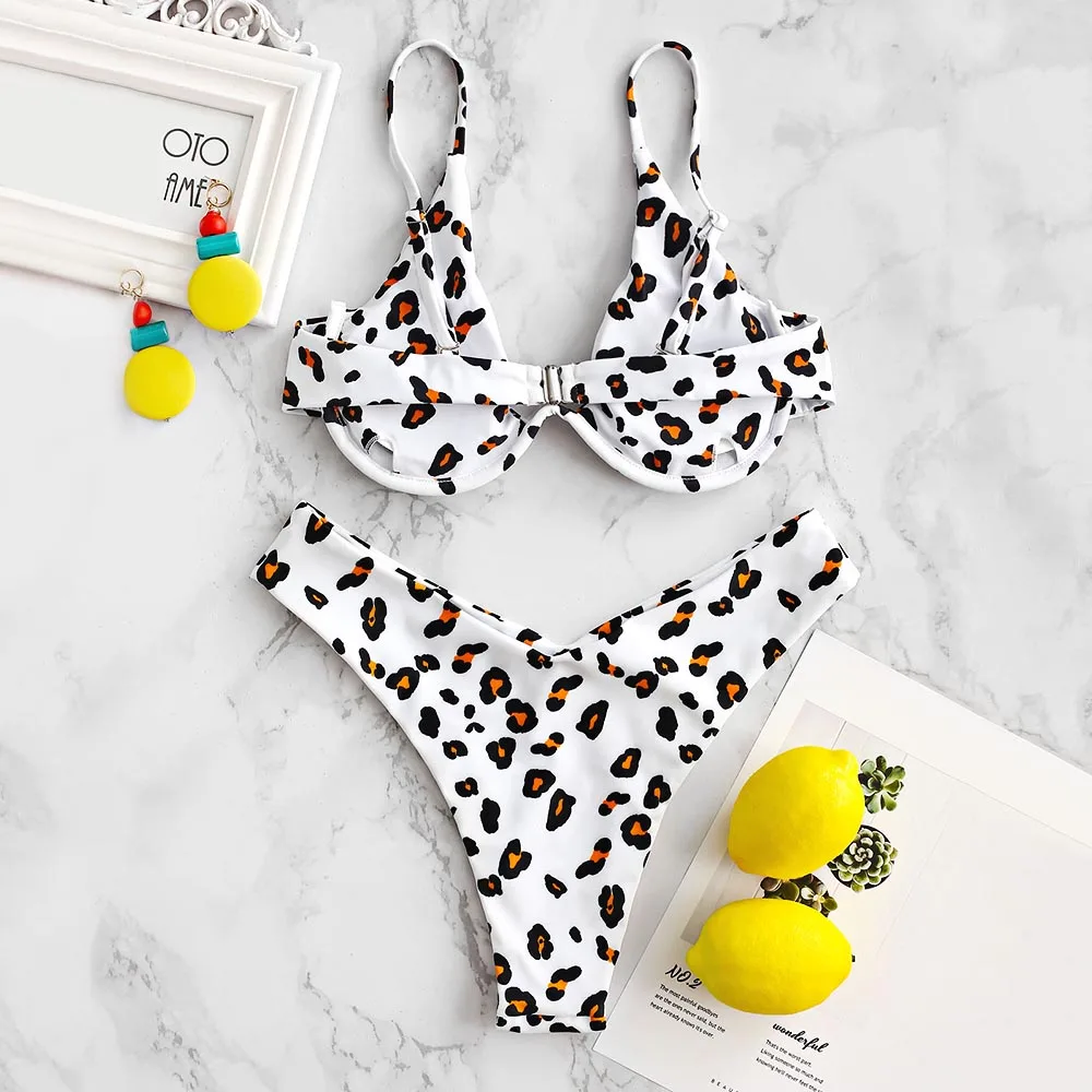 ZAFUL Leopard High Cut Underwire Bikini Set Padded Sexy Summer Swimwear Women Push Up Print Swimming Suit |