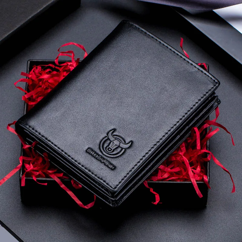BULLCAPTAIN RFID мужской кожаный бумажник короткий вертикальный локомотив Британский Досуг многофункциональная карта посылка кожаный кошелек - Цвет: black 027