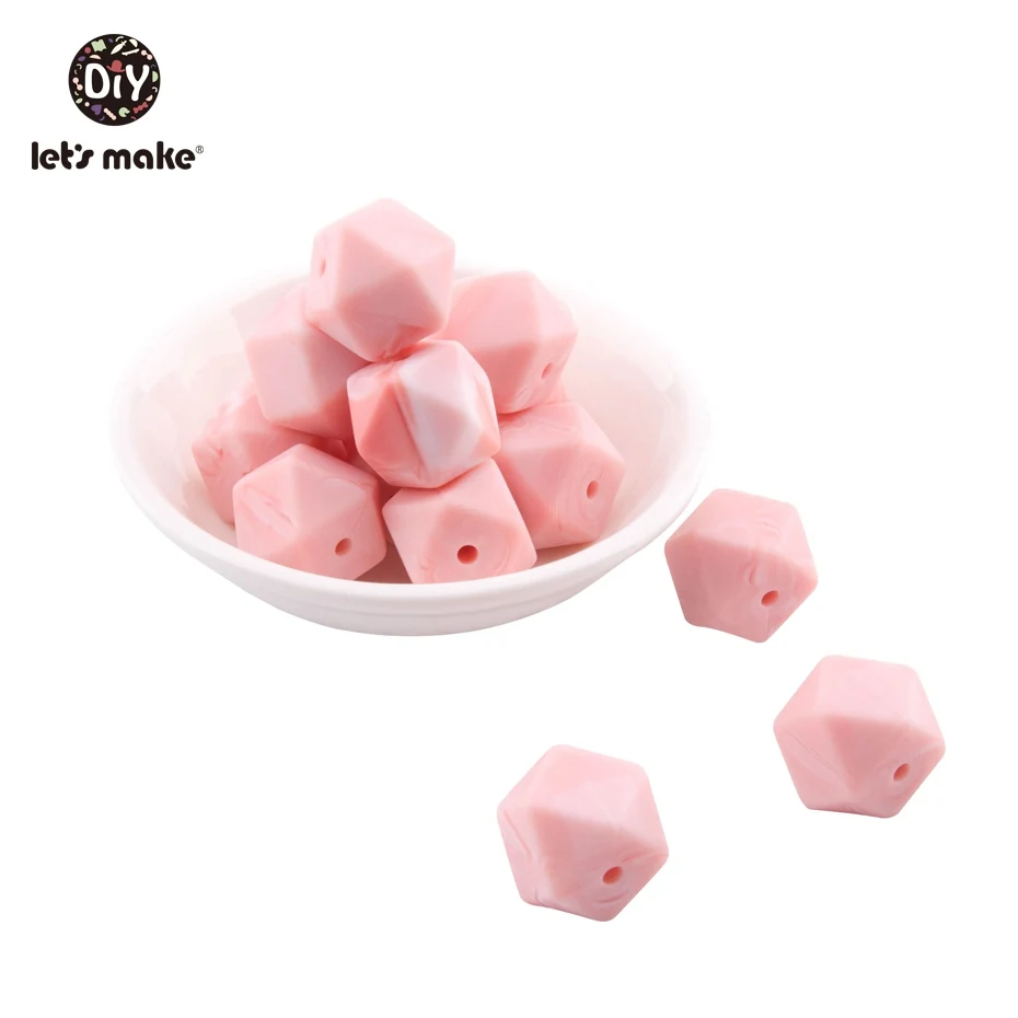 19 Let'S Make 20Pc 14Mm Hexagon Silicone Teether Beads Baby Tiny Rod Multifaced Baby Teething Toy Beaded Silicon Baby Teether Toy - Цвет: 19