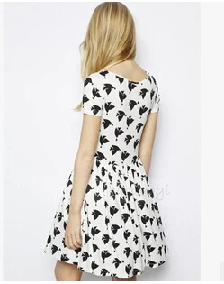 The new summer women dress wholesale peace dove stamp fold short-sleeved college wind free shipping 16 | Женская одежда