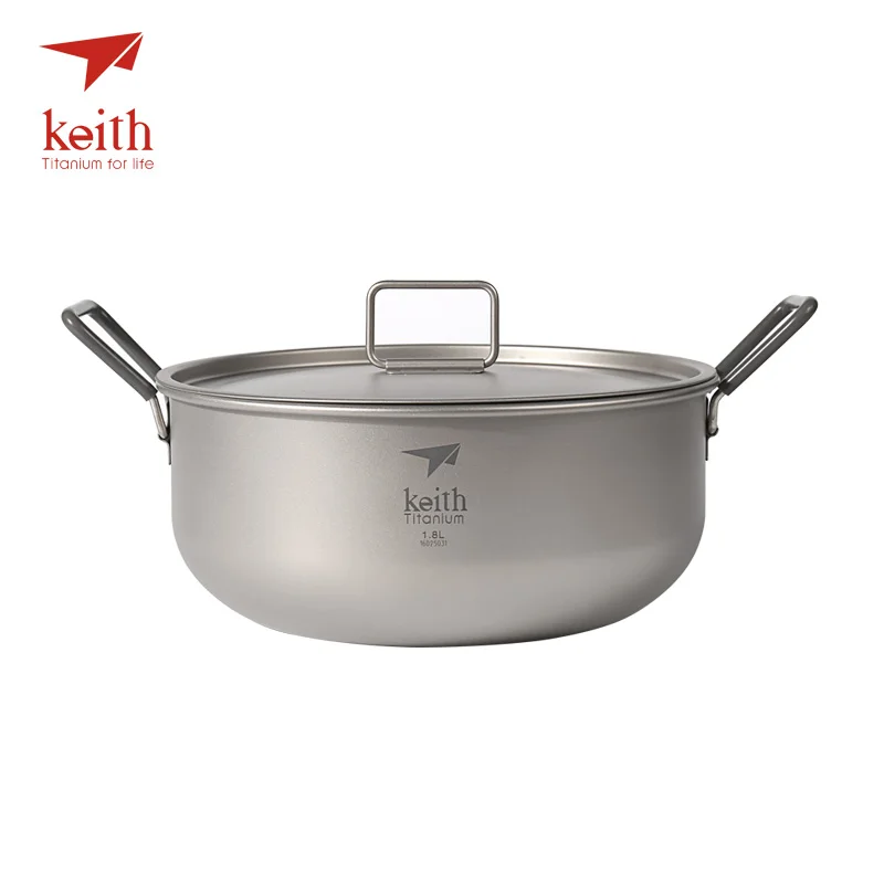 

Титановая походная кастрюля Keith 1,8 л со складными титановыми ручками, антипригарная Кастрюля, посуда для кемпинга, столовые приборы Ti6015