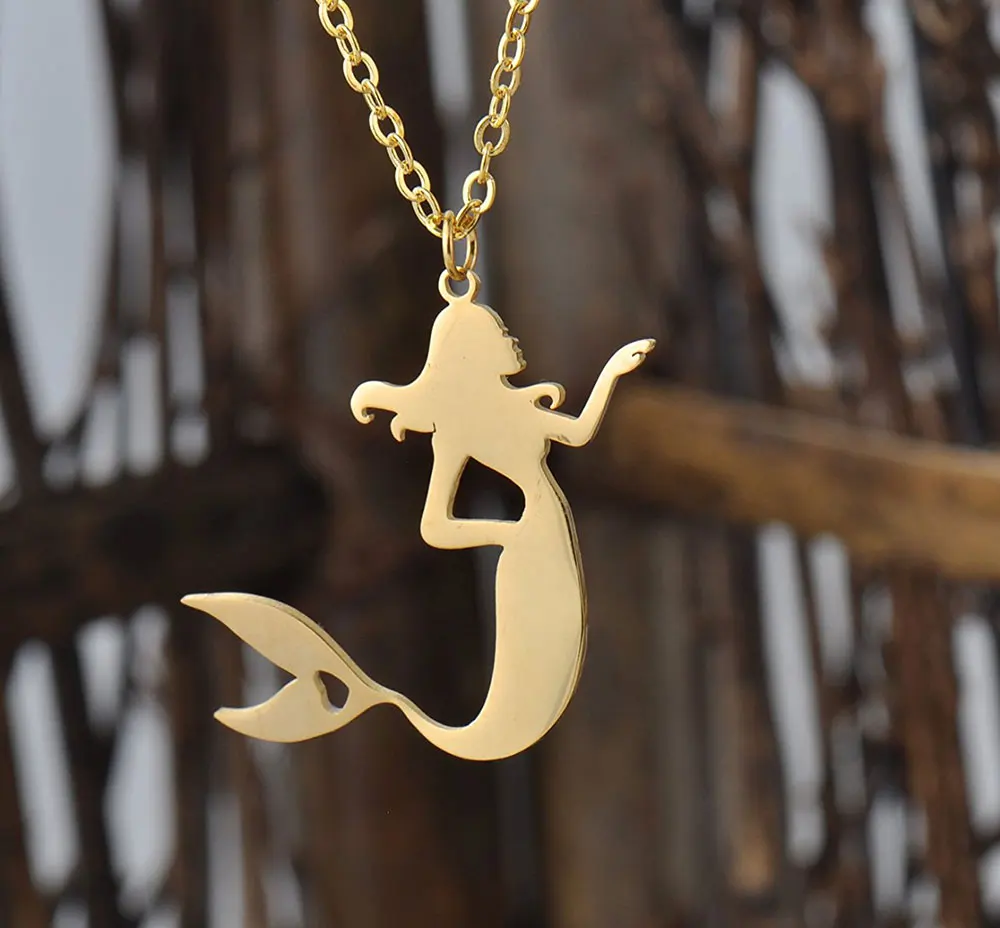 Dainty Mermaid Necklace for Women Jewelry Stainless Steel Polished Gold Color Cute Choker Chain 18'' +2'' Collier Femme NL2657 |