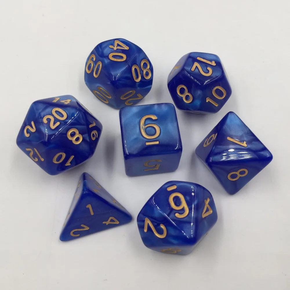 Rollooo Dice Marble Blue with Gold Numbers D4 D6 D8 D10 D% D12 D20 7-Dice Set | Спорт и развлечения