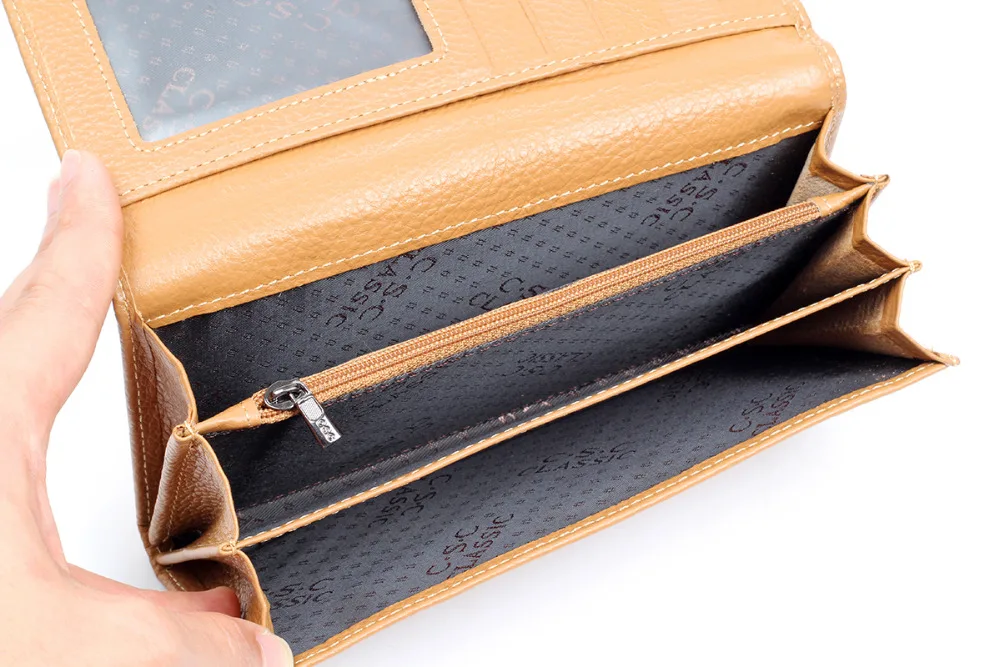 Модные женские абрикос настоящий Настоящая кожа Сумочка Кошелек Длинные