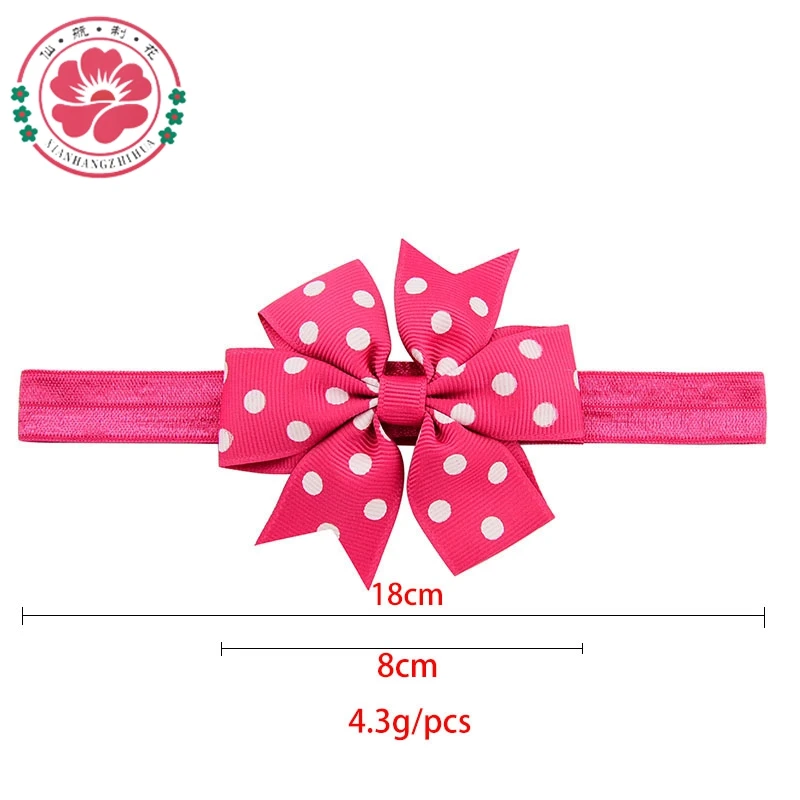 20 шт./лот повязка на голову для девочек эластичная с волнистым бантом в горошек