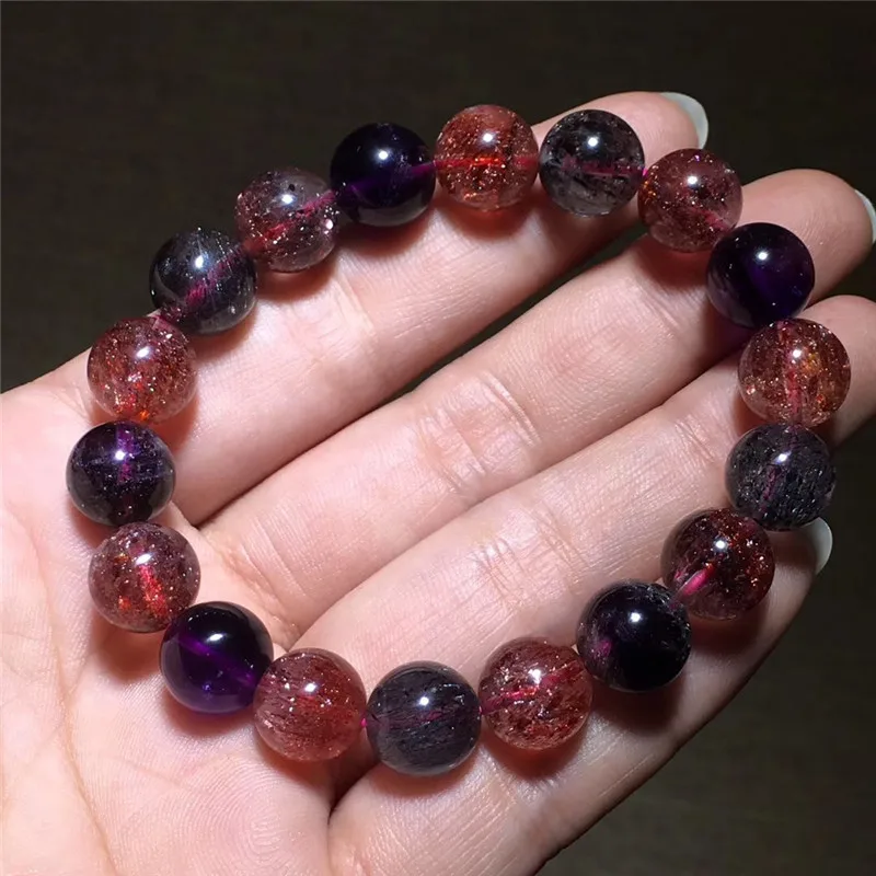 11 мм натуральный супер 7 Мелодия фиолетовый волос Rutilated Кварцевый браслет для