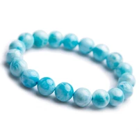genuine natural blue larimar gemstone crystal stretch bracelet 10mm women female water pattern round bead natural aaaaa
