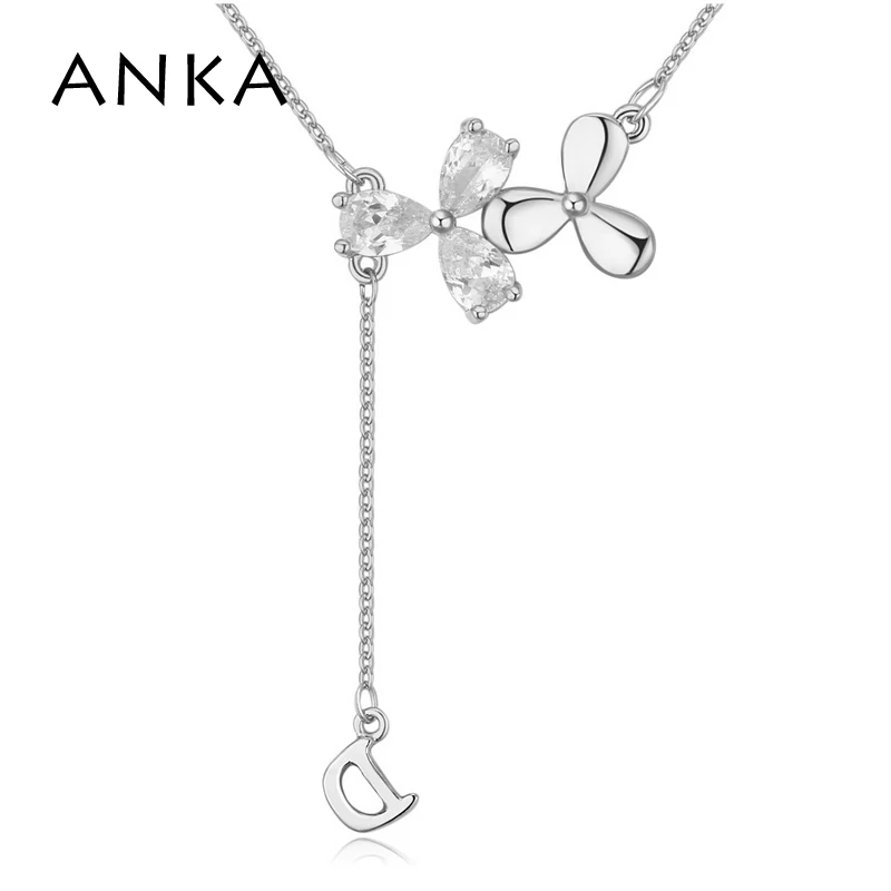 

ANKA classics D letters shape pendant flower zircon necklace gold color pave zircon for girl women luxury jewelry gift #26087