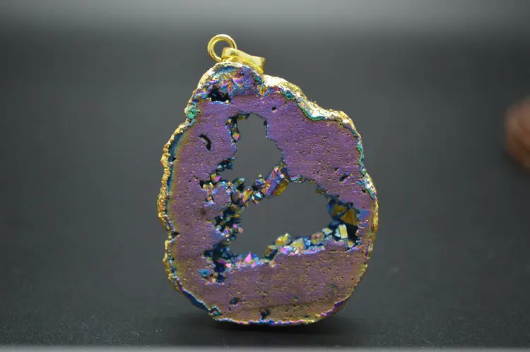 Радужный цвет титановое покрытие Geode Drusy ломтик свободной формы плита каменная