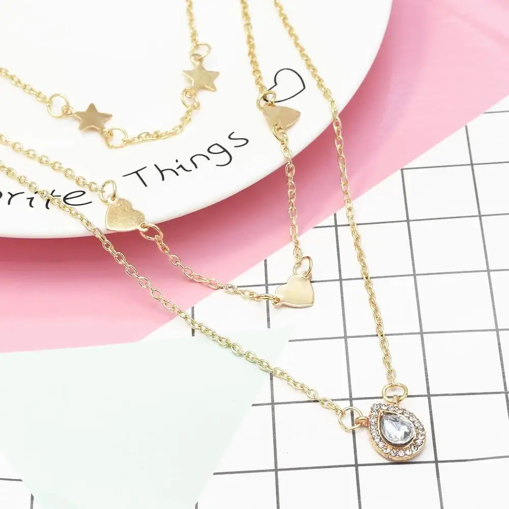 France 2 Style Multi-layer Sea Shell Star Moon Pendant Necklace For Girls Party Summer Women European and American Beach Jewelry | Украшения