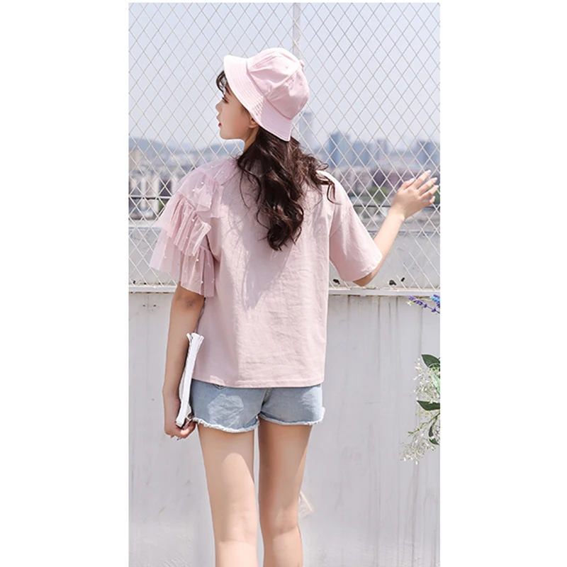 Camisetas Mujer Verano 2020 летние топы кружевная футболка Женская Корейская Футболка с