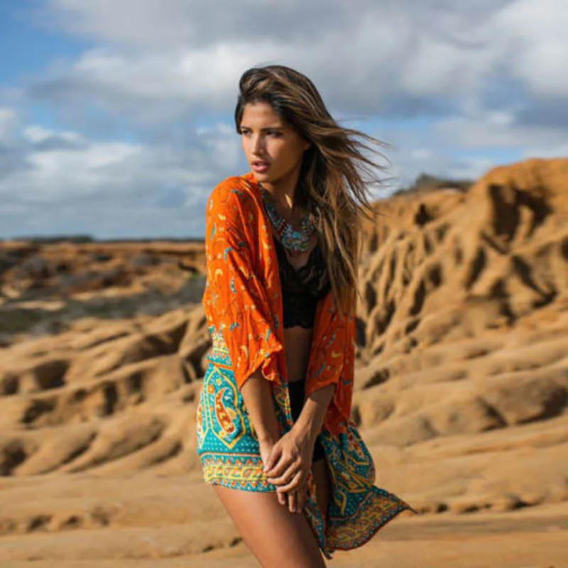 Женская накидка длинный шифоновый кардиган шифон пляжные купальники бикини для