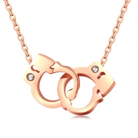 unique design handcuffs with lock pendant necklace for woman inlaid cubic zirconia stainless steel cute jewelry gift for girls
