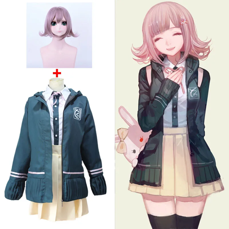 Для девочек Розовые ботинки для косплея 2 Chiaki Nanami косплей костюм куртка и юбка