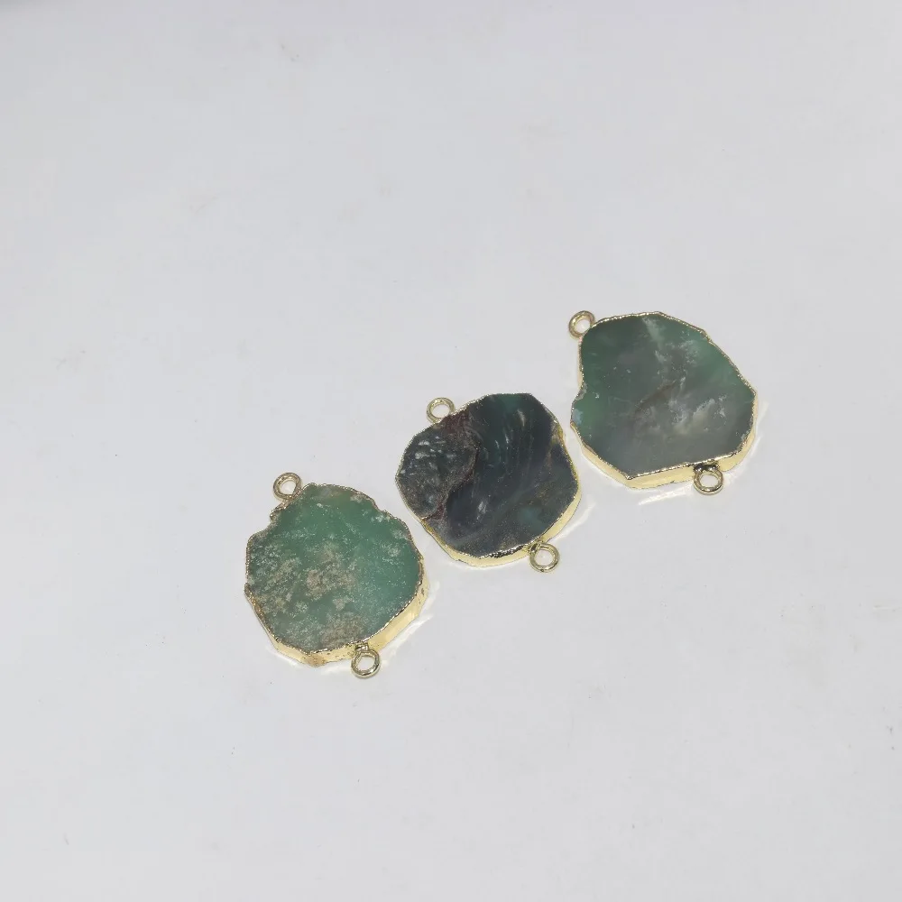 Natural Slice Chrysoprase Irregular connector femme 2019 Green Raw Vintage Gold bezel Big stone pendant for women accessories | Украшения и