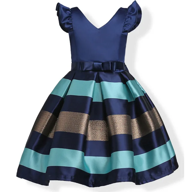 Navy blue Рождественское платье для девочек, модное платье принцессы, новые летние Детские платья для девочек, свадебные платья с вышивкой для малышей, Vestidos - Цвет: Navy blue