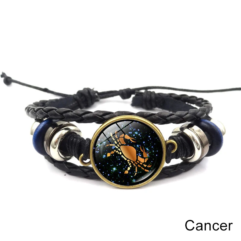 1 шт. 12 знаков зодиака кожаный браслет Virgo Libra Scorpio Aries Телец браслеты ювелирные