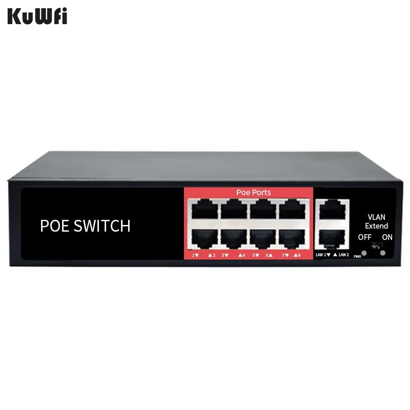 8 + 2 Порты 48V сетевой коммутатор Ethernet 10/100 Мбит/с POE Инжектор Мощность адаптер для IP