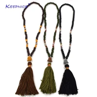 new handmade ethnic 10mm wooden rosary beads long necklace tassel buddha pendent necklace tibetan buddhism ethnic necklace