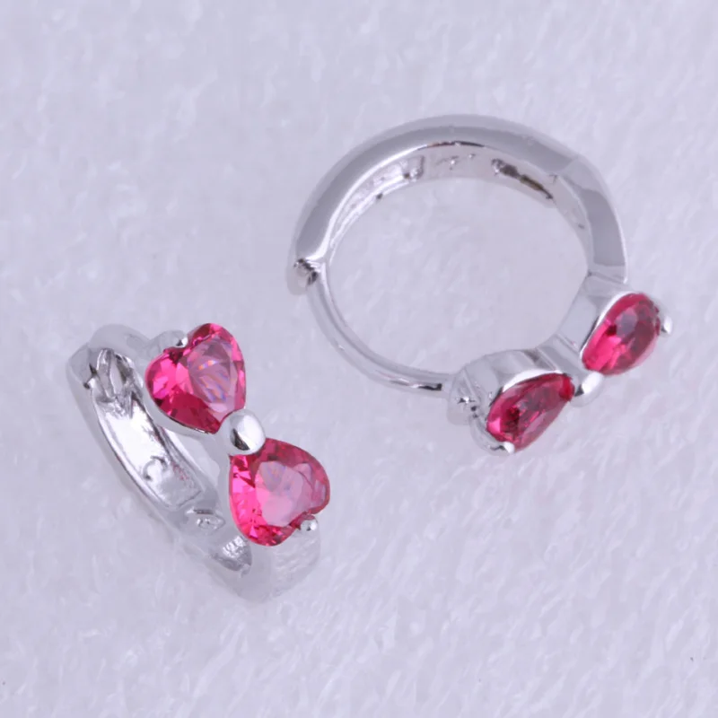 Женские серьги-кольца с красной розой серебристые бантом X0459 Любовный монолог |