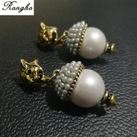 new brand vintage pearl leopard stud earrings for women fashion jewelry metal earring pendant antique gold brincos female bijoux