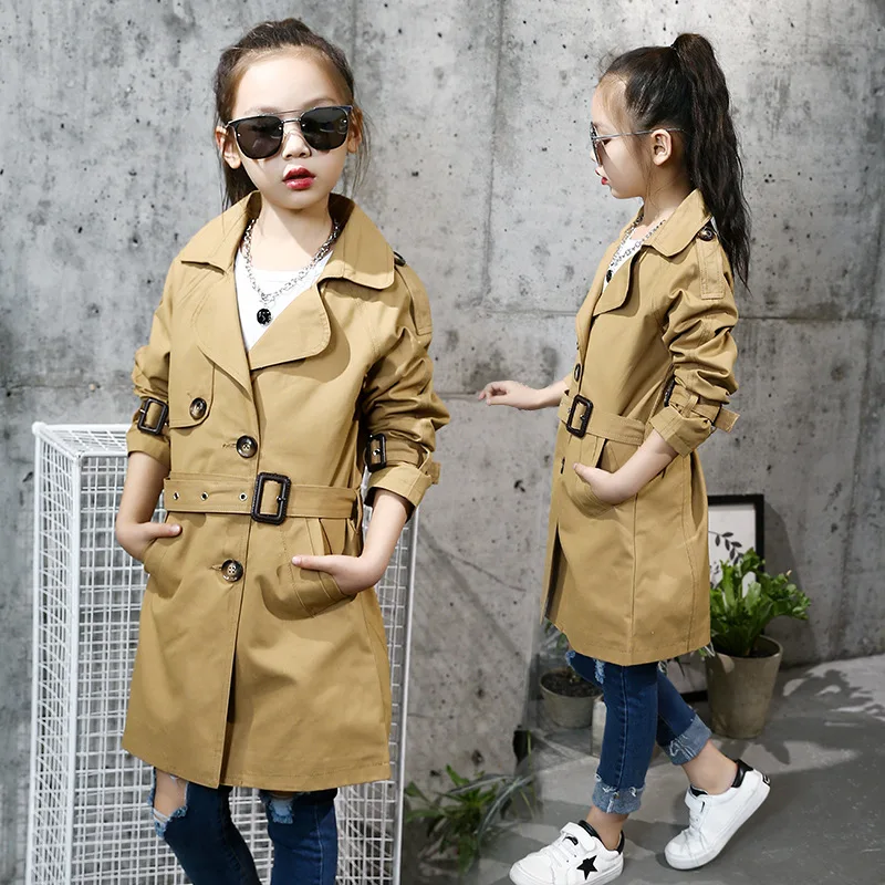 Тренчи для девочек двубортные куртки детская ветровка верхняя одежда на весну и