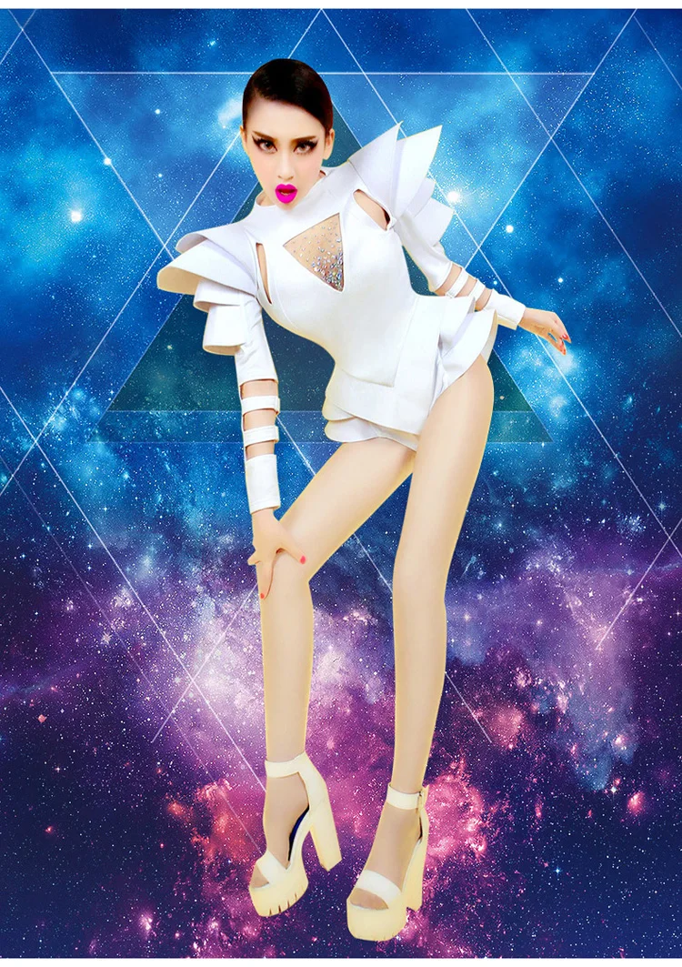 Женский костюм для бальных танцев Облегающий комбинезон с белыми кристаллами