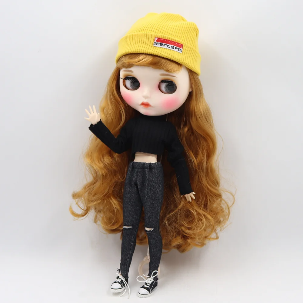 Одежда для 1/6 Blyth doll красивая черная рубашка и штаны костюм с желтой вязаной шляпой подарок для девочки ледяной BJD игрушка