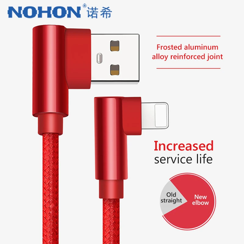 NOHON 90 градусов Освещение USB кабель для передачи данных Зарядка для iphone X 8 7 6 6S 5S Plus 5C 5 SE XS MAX XR 2A телефон зарядное устройство кабели 1 м 2 м