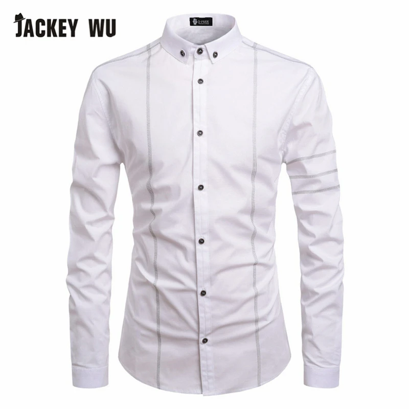 JACKEYWU Brand Dress Shirts Men 2019 Korean Fashion Line Stitch Long Sleeve Casual Shirt Cotton Business White Camisas Masculina | Мужская