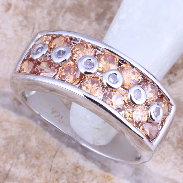 Изысканное женское Ювелирное кольцо цвета шампанского Morganite белое CZ с серебряным