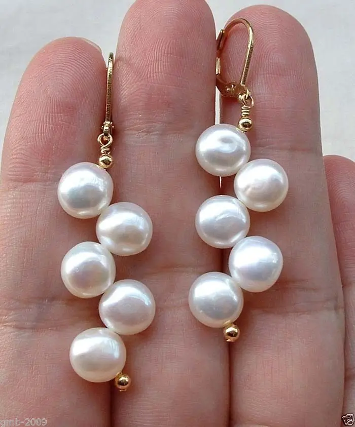 

Beautiful Handmade 7-8mm White Freshwater Pearl 18kgp Leverback Earrings 2.5"
